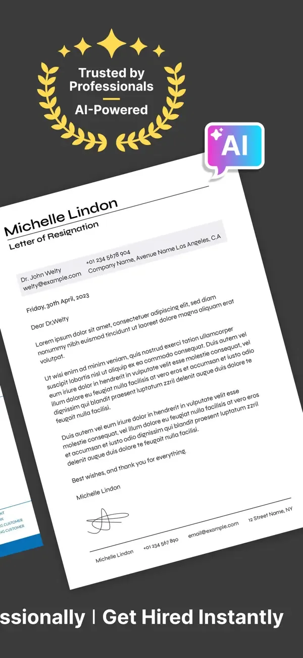 AI chat screen for creating cover letters and resumes