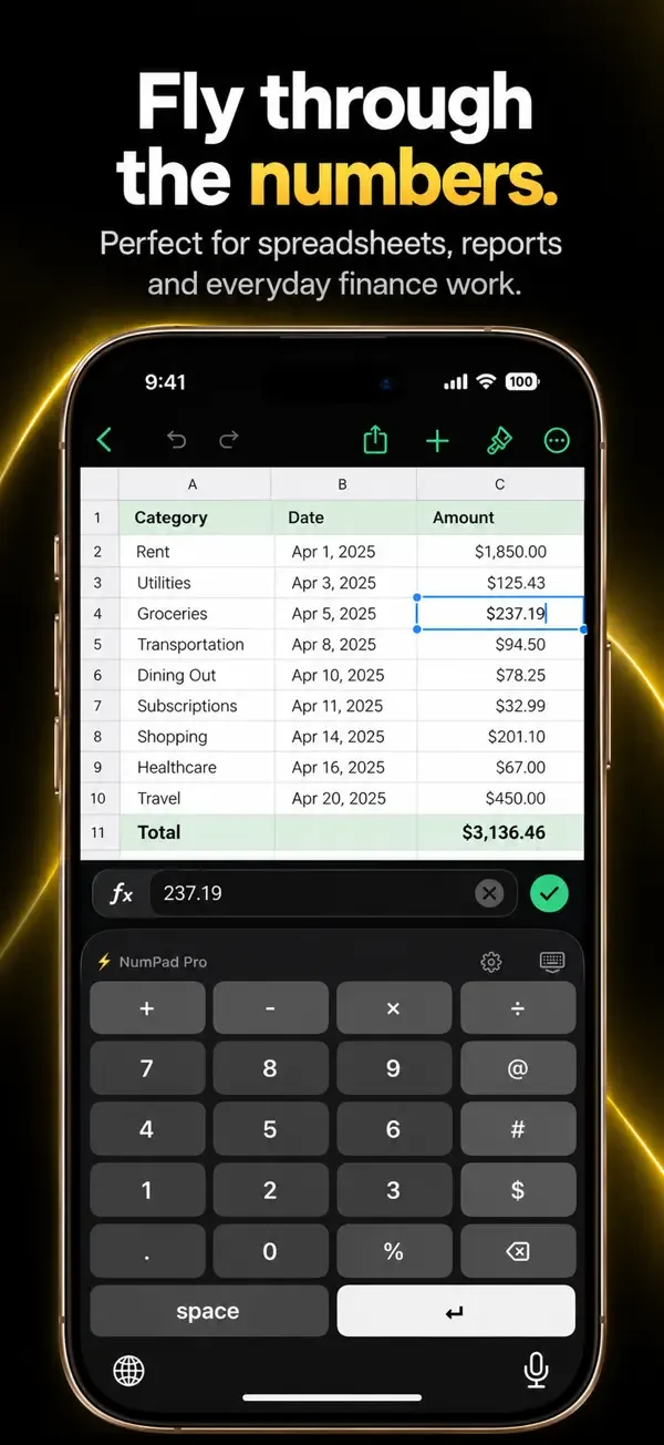 Entering figures into a spreadsheet with NumPad Pro