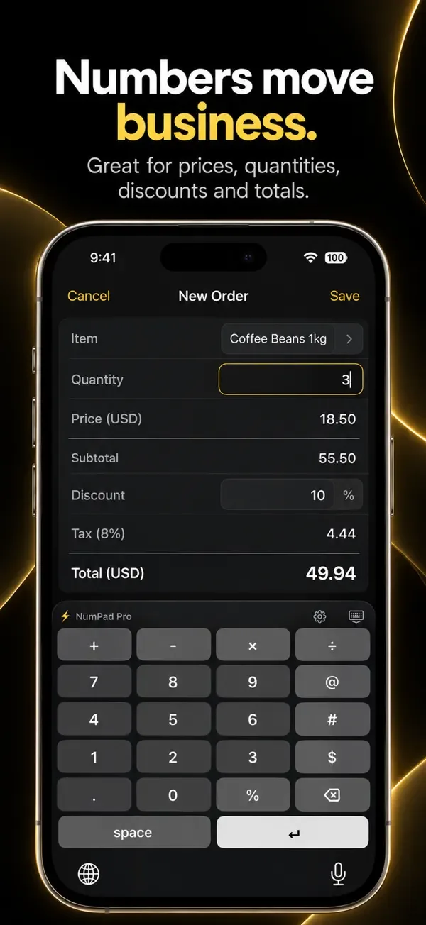 Entering prices, quantities and discounts with NumPad Pro