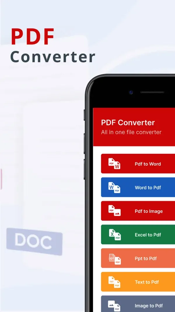 PDF Converter home screen with conversion options